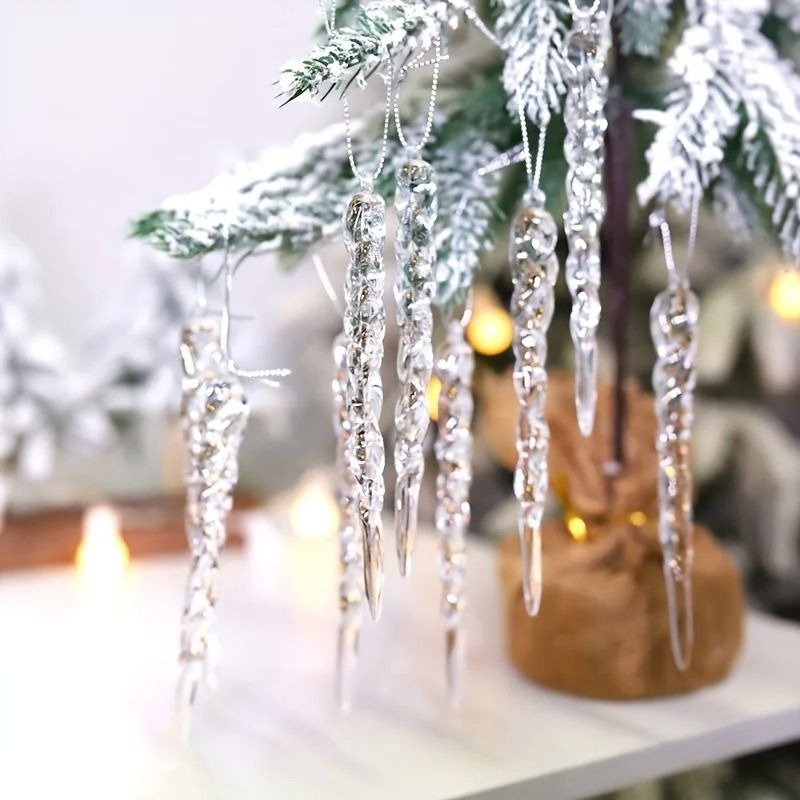Transparent Icicle Ornaments with Light Reflecting Surface, 12-Piece Set