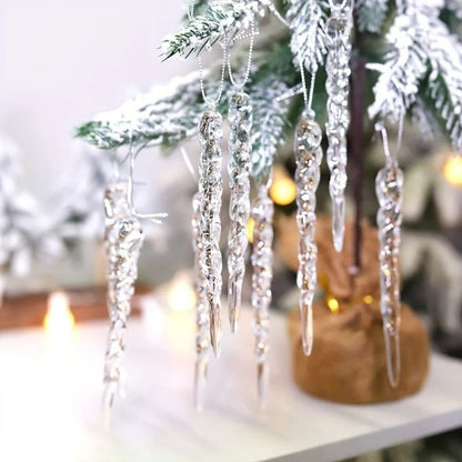 Transparent Icicle Ornaments with Light Reflecting Surface, 12-Piece Set