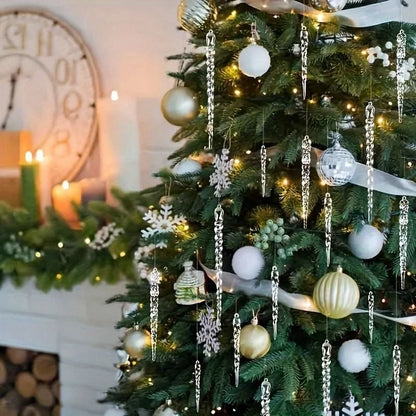 Transparent Icicle Ornaments with Light Reflecting Surface, 12-Piece Set