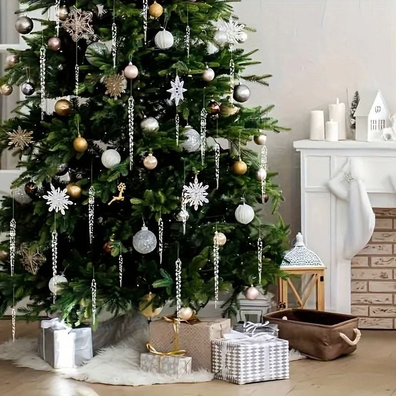 Transparent Icicle Ornaments with Light Reflecting Surface, 12-Piece Set