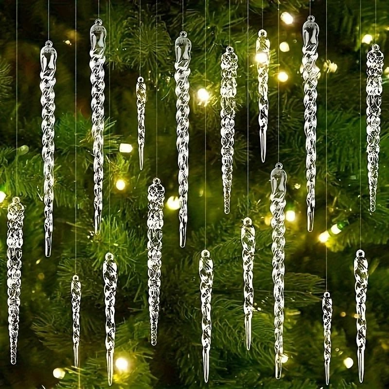 Transparent Icicle Ornaments with Light Reflecting Surface, 12-Piece Set