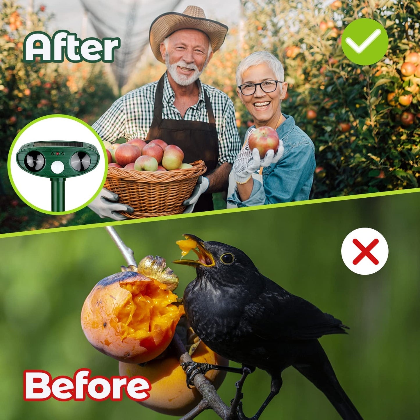 Motion Activated Woodpecker Deterrent with Solar Charging and 33ft Detection