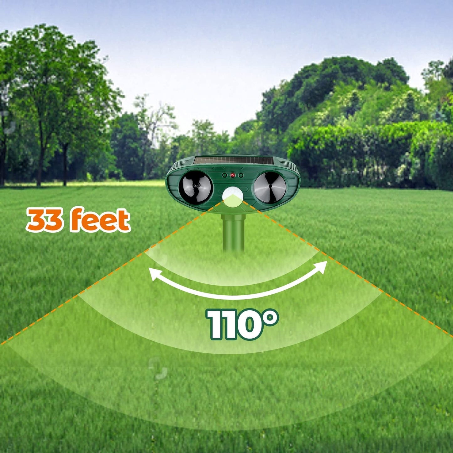 Motion Activated Woodpecker Deterrent with Solar Charging and 33ft Detection