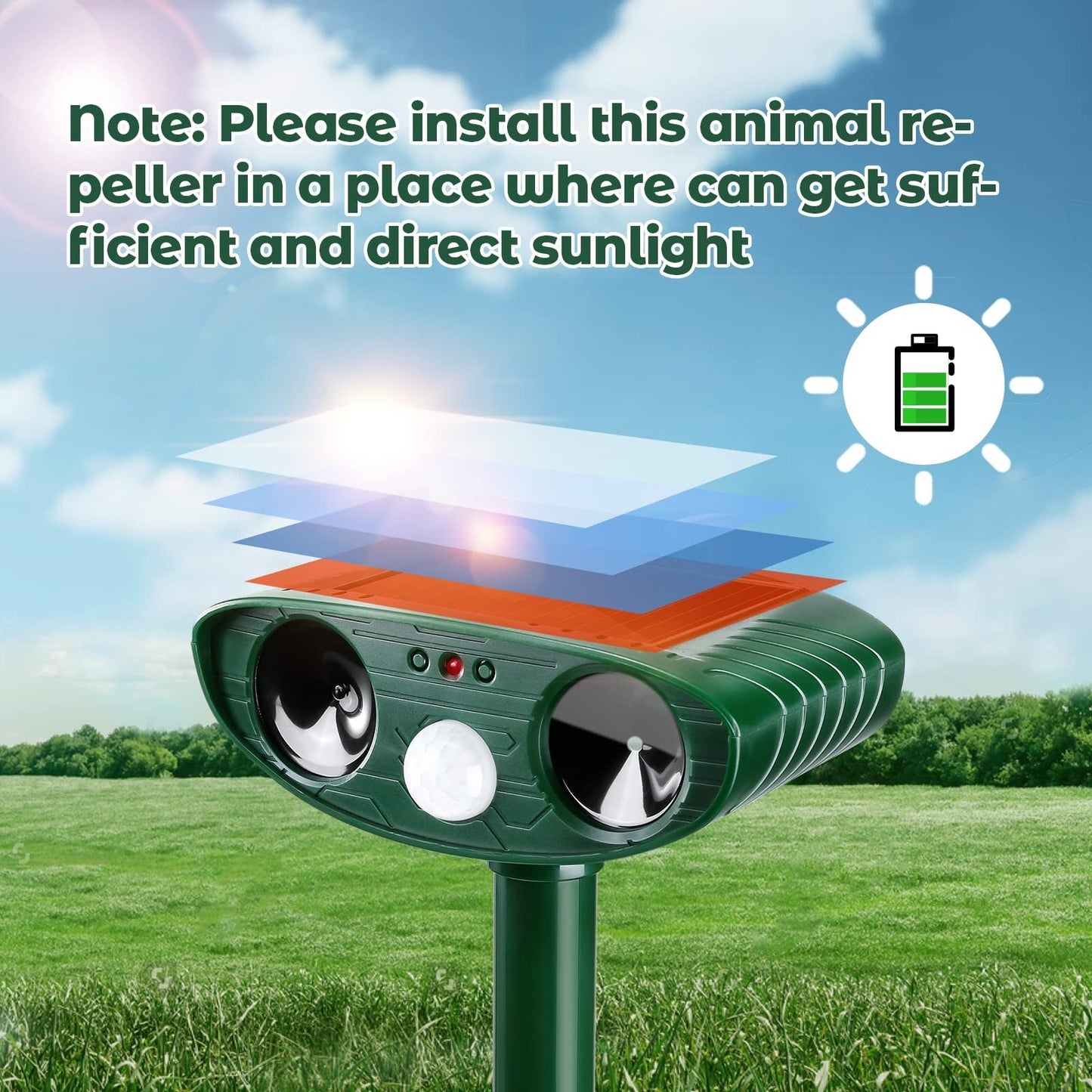 Motion Activated Woodpecker Deterrent with Solar Charging and 33ft Detection