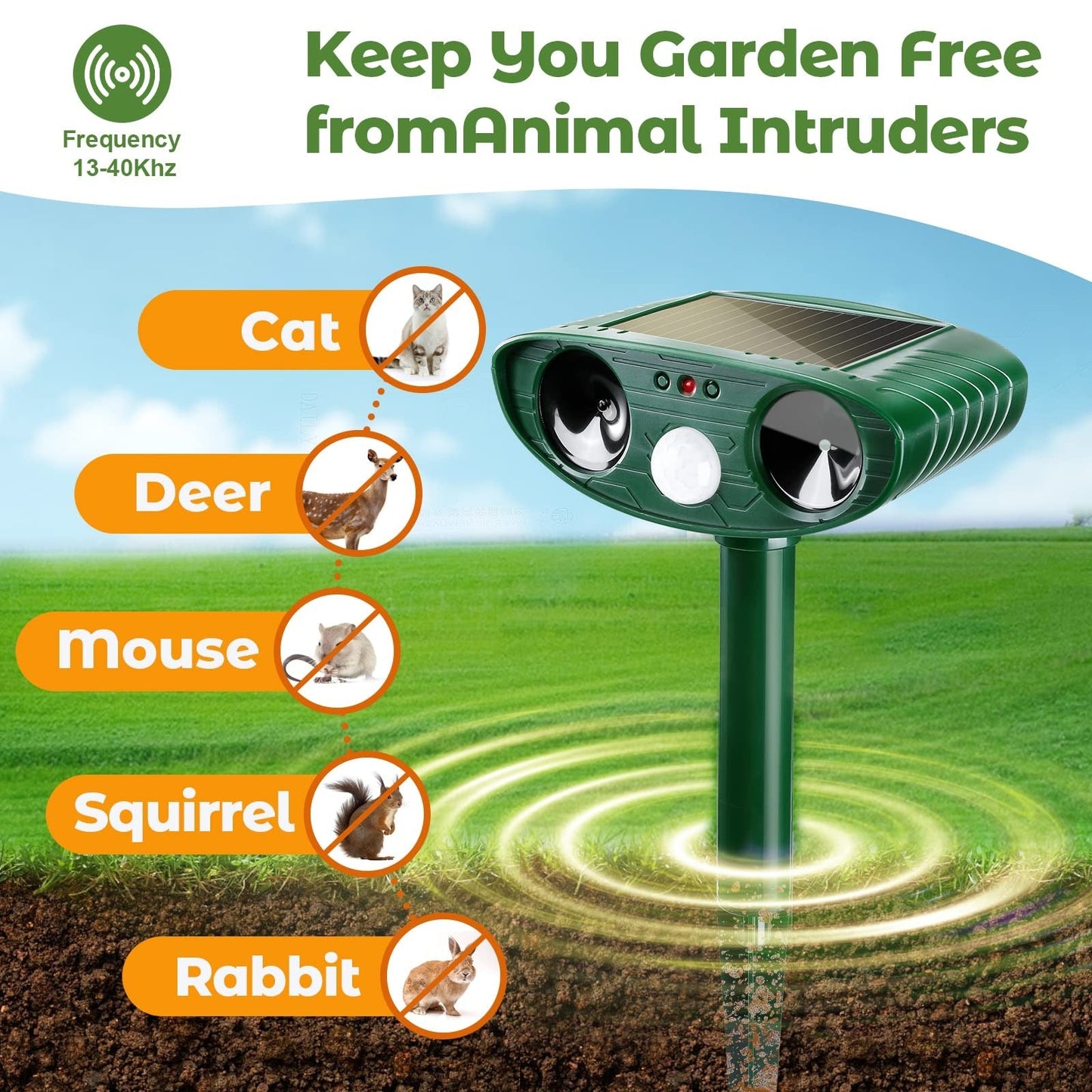 Motion Activated Woodpecker Deterrent with Solar Charging and 33ft Detection