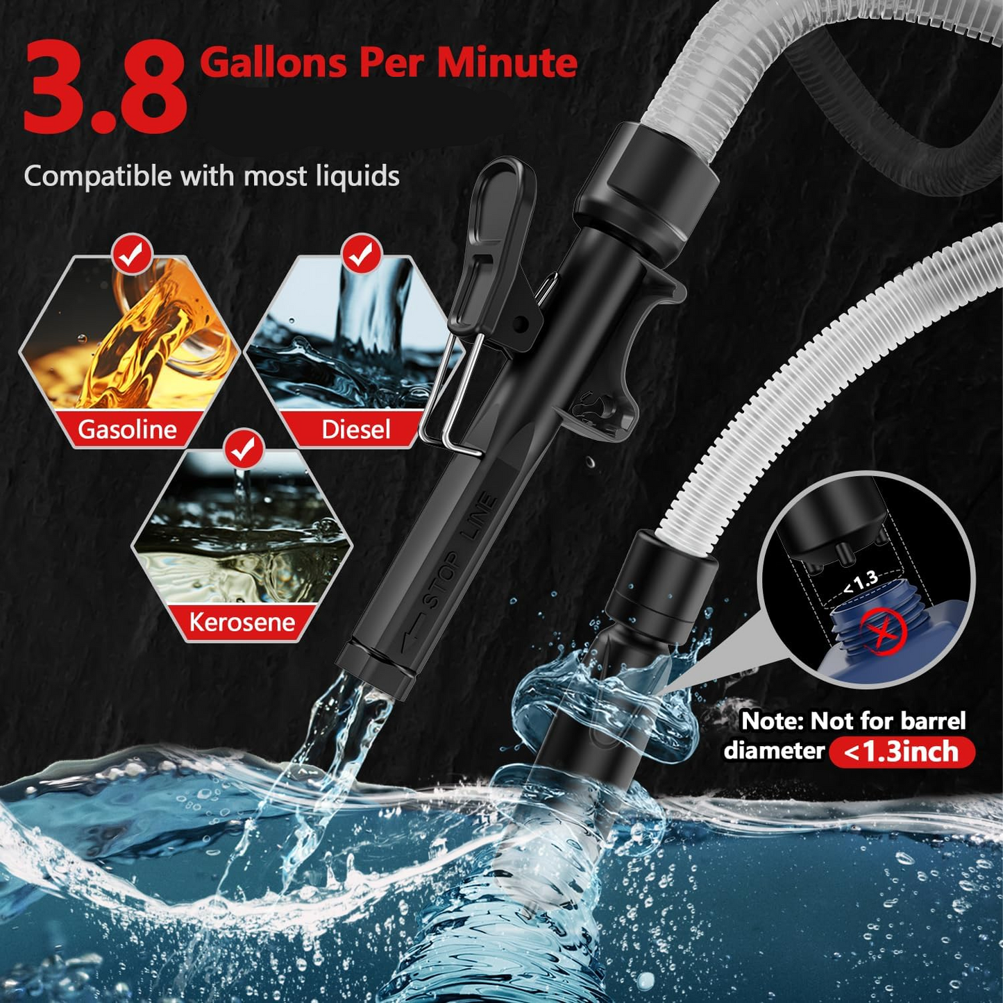 Automatic Electric Fuel Transfer Pump with Auto-Stop, 3.8GPM & 51" Hose & 4 Size Adapters Gas Can Pump with Leak Protection for Gasoline, Diesel, Kerosene, Gifts for Men Dad Him - 2nd Gen Red Black allveramart