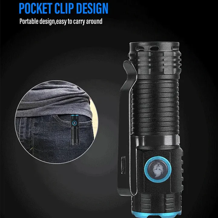 Compact LED Flashlight with Magnetic Base and Pocket Clip, 1000 Lumens