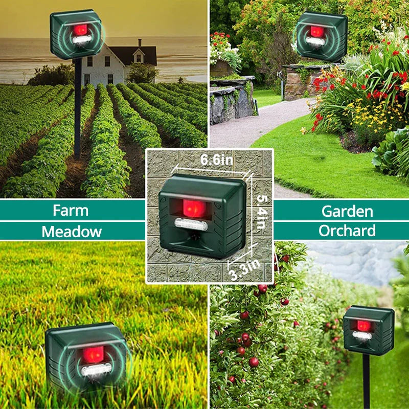 Motion Sensor Animal Repeller with 70ft Detection Range and Ultrasonic Output