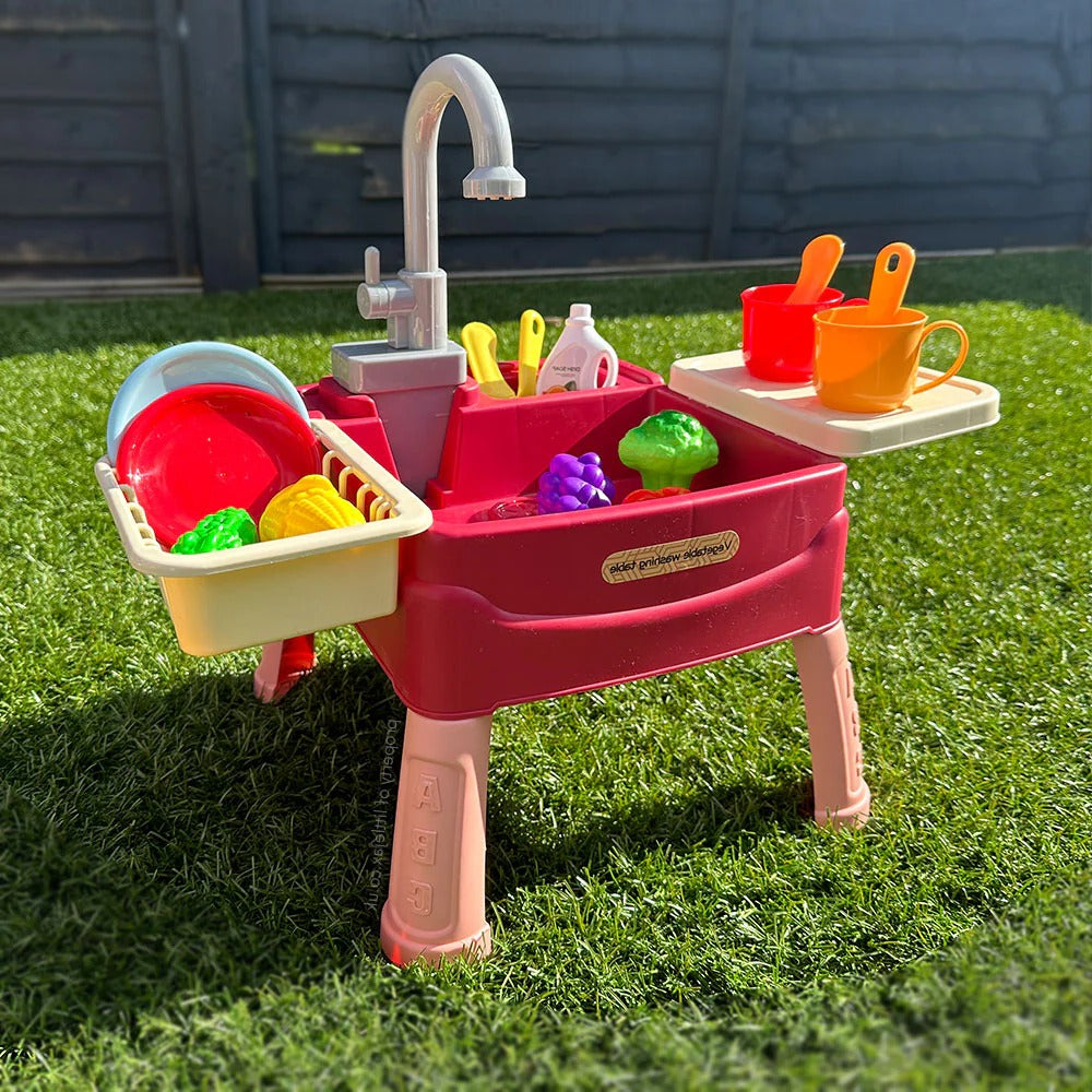 Play Sink with Battery Powered Tap and 19 Accessories, Removable Legs
