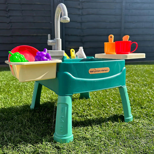 Play Sink with Battery Powered Tap and 19 Accessories, Removable Legs