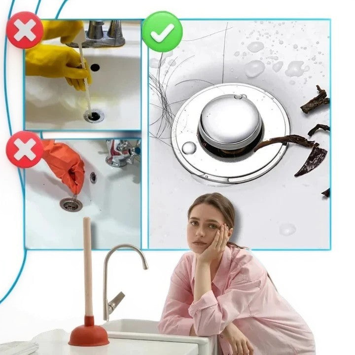 Pop Up Sink Stopper with Dual Silicone Seal and Integrated Filter Basket