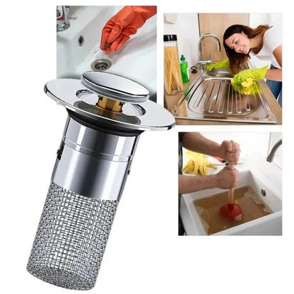 Pop Up Sink Stopper with Dual Silicone Seal and Integrated Filter Basket