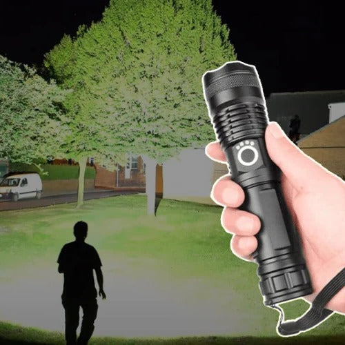 Rechargeable Flashlight with Telescopic Zoom and Three Brightness Modes, 90000 Lumens