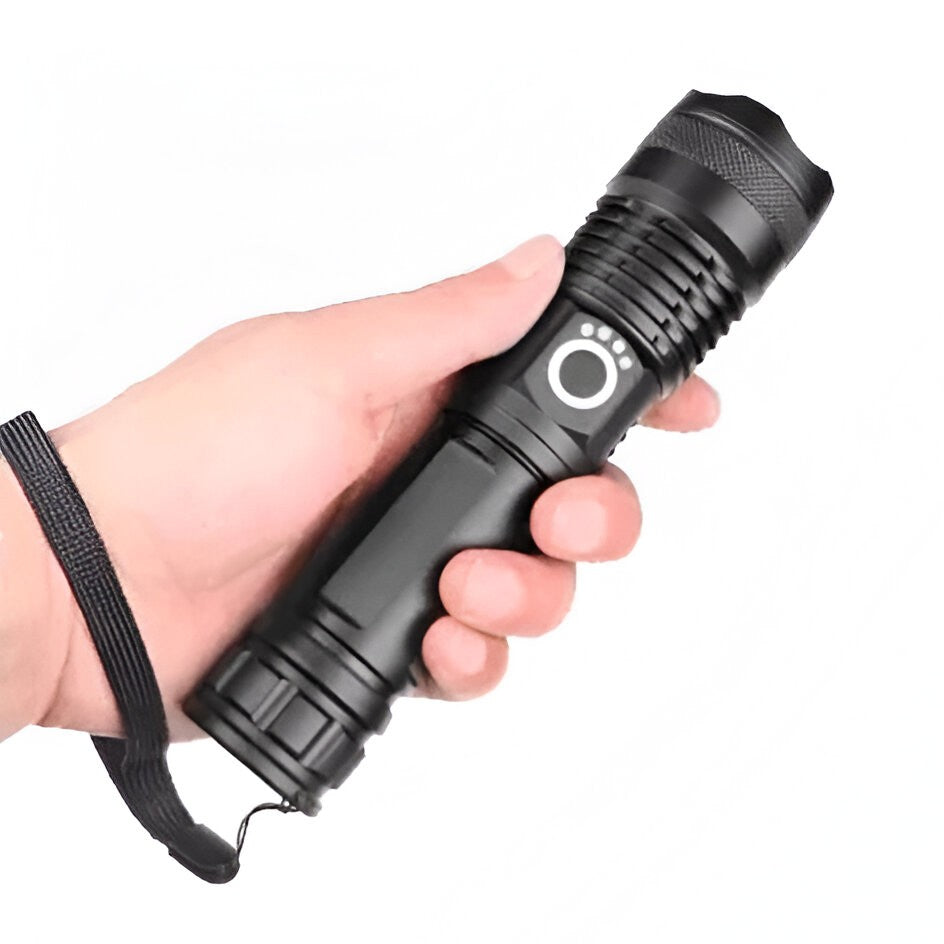 Rechargeable Flashlight with Telescopic Zoom and Three Brightness Modes, 90000 Lumens
