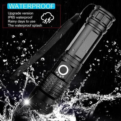 Rechargeable Flashlight with Telescopic Zoom and Three Brightness Modes, 90000 Lumens