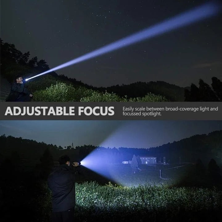Rechargeable Flashlight with Telescopic Zoom and Three Brightness Modes, 90000 Lumens