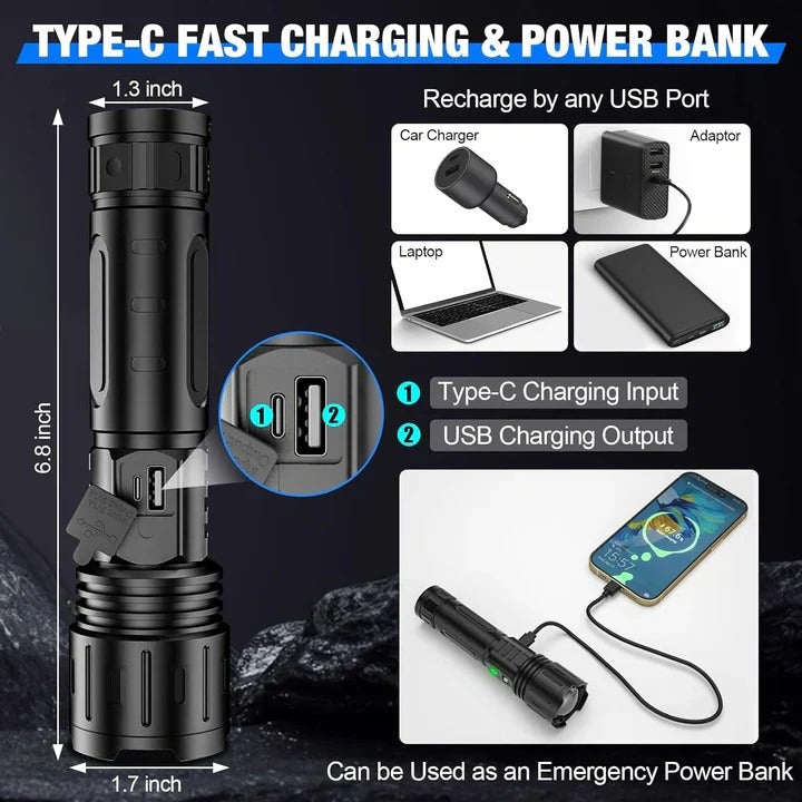 LED Flashlight with 3280 Foot Beam and Adjustable Focus, 5 Modes