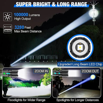 LED Flashlight with 3280 Foot Beam and Adjustable Focus, 5 Modes