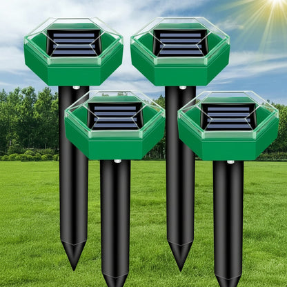 Ultrasonic Pest Deterrent Stakes with Solar Power and Ground Vibration, 4-Pack