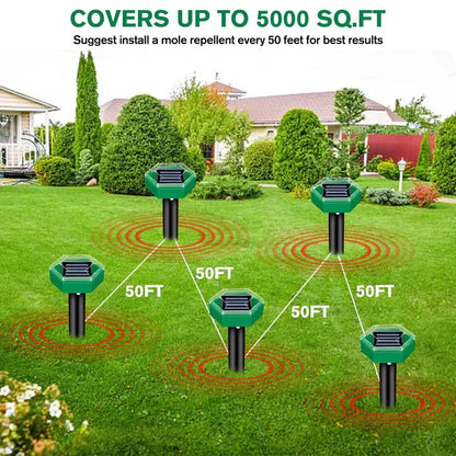Ultrasonic Pest Deterrent Stakes with Solar Power and Ground Vibration, 4-Pack