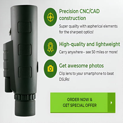 10X Magnification Monocular with Built in Compass and Phone Clip, Tripod Included