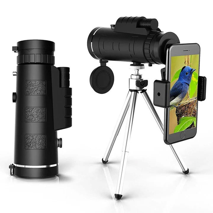 10X Magnification Monocular with Built in Compass and Phone Clip, Tripod Included