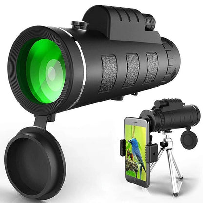 10X Magnification Monocular with Built in Compass and Phone Clip, Tripod Included