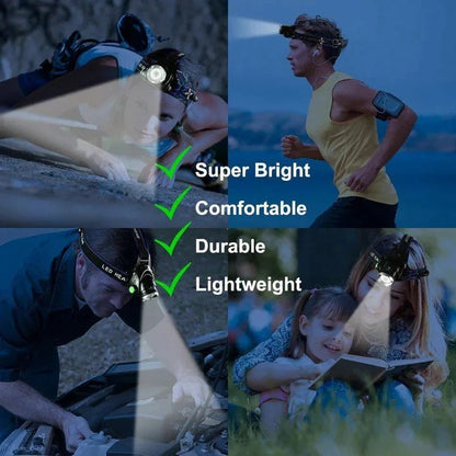 Hands Free LED Headlamp with Dual Beam Modes and Rechargeable Battery