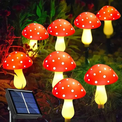 Solar Mushroom Garden Lights with Eight Lighting Modes and Automatic Dusk Activation, 12 Pack