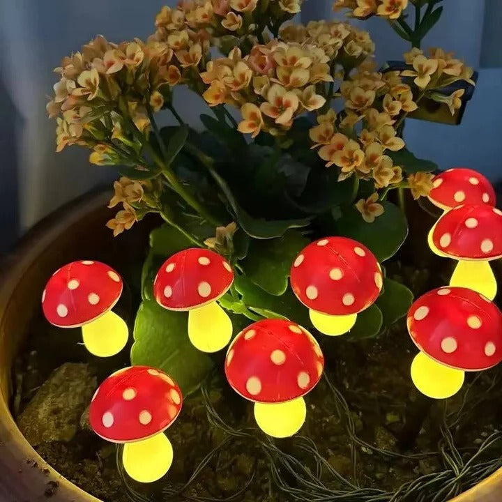 Solar Mushroom Garden Lights with Eight Lighting Modes and Automatic Dusk Activation, 12 Pack
