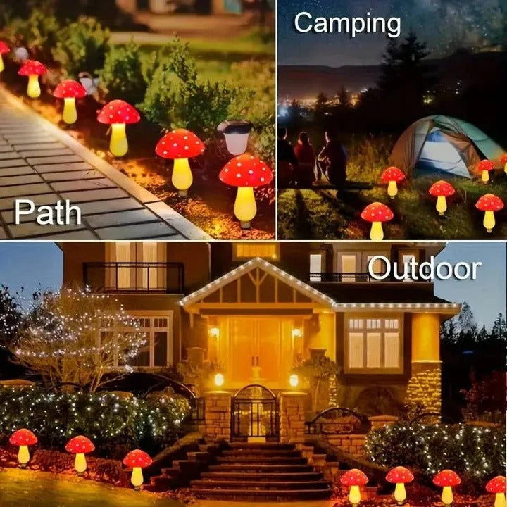 Solar Mushroom Garden Lights with Eight Lighting Modes and Automatic Dusk Activation, 12 Pack