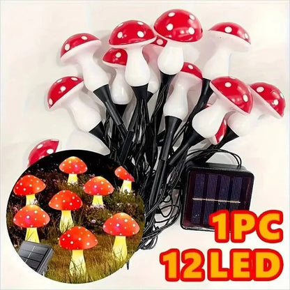 Solar Mushroom Garden Lights with Eight Lighting Modes and Automatic Dusk Activation, 12 Pack