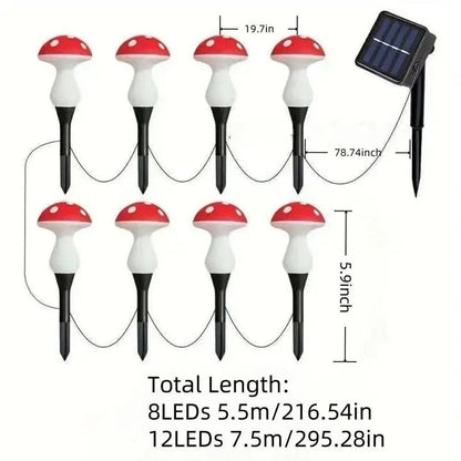 Solar Mushroom Garden Lights with Eight Lighting Modes and Automatic Dusk Activation, 12 Pack