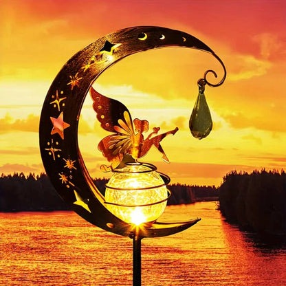 Solar Powered Garden Light with Fairy Moon Design and Automatic Dusk Sensor