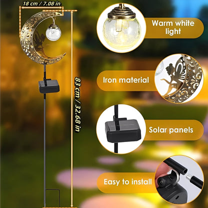Solar Powered Garden Light with Fairy Moon Design and Automatic Dusk Sensor