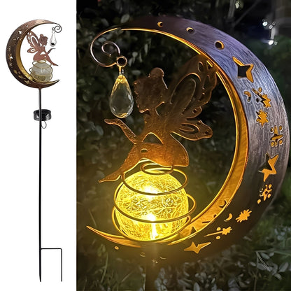 Solar Powered Garden Light with Fairy Moon Design and Automatic Dusk Sensor