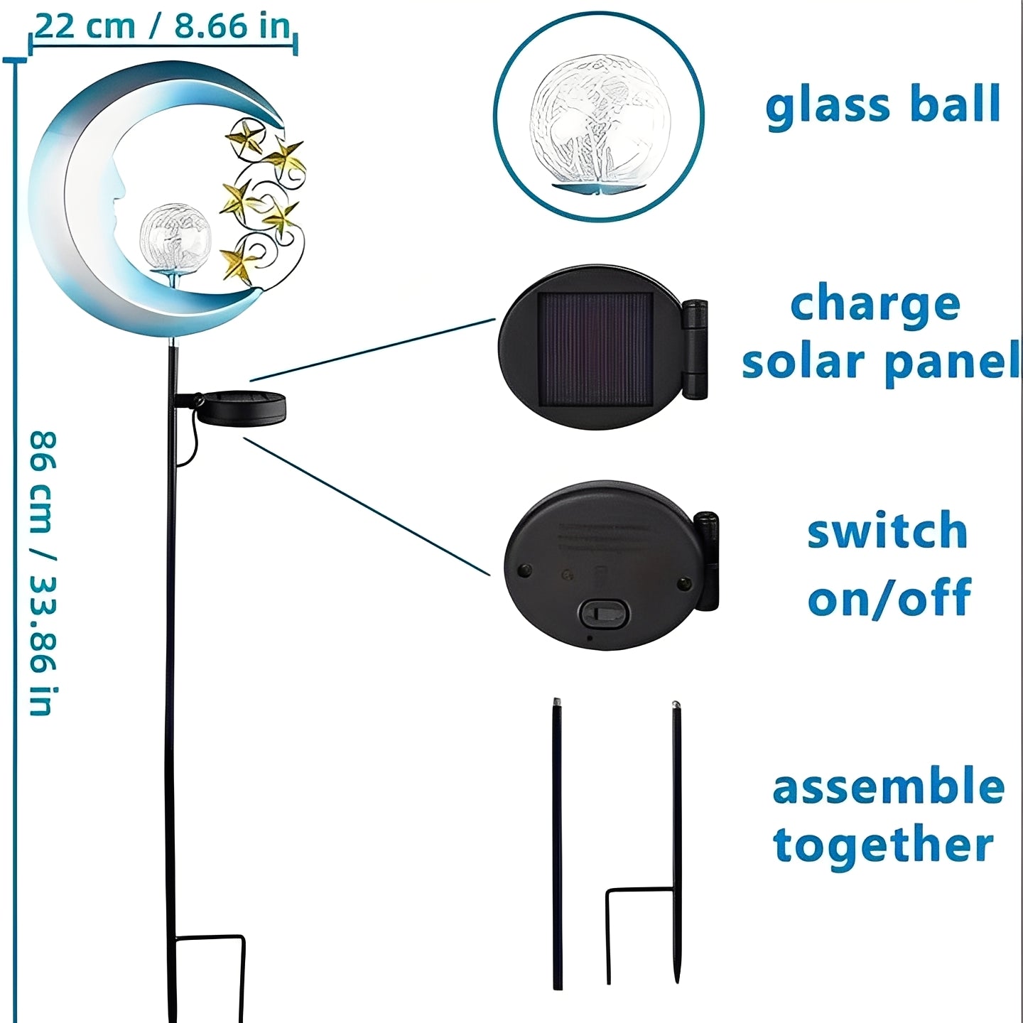 Solar Powered Garden Light with Fairy Moon Design and Automatic Dusk Sensor