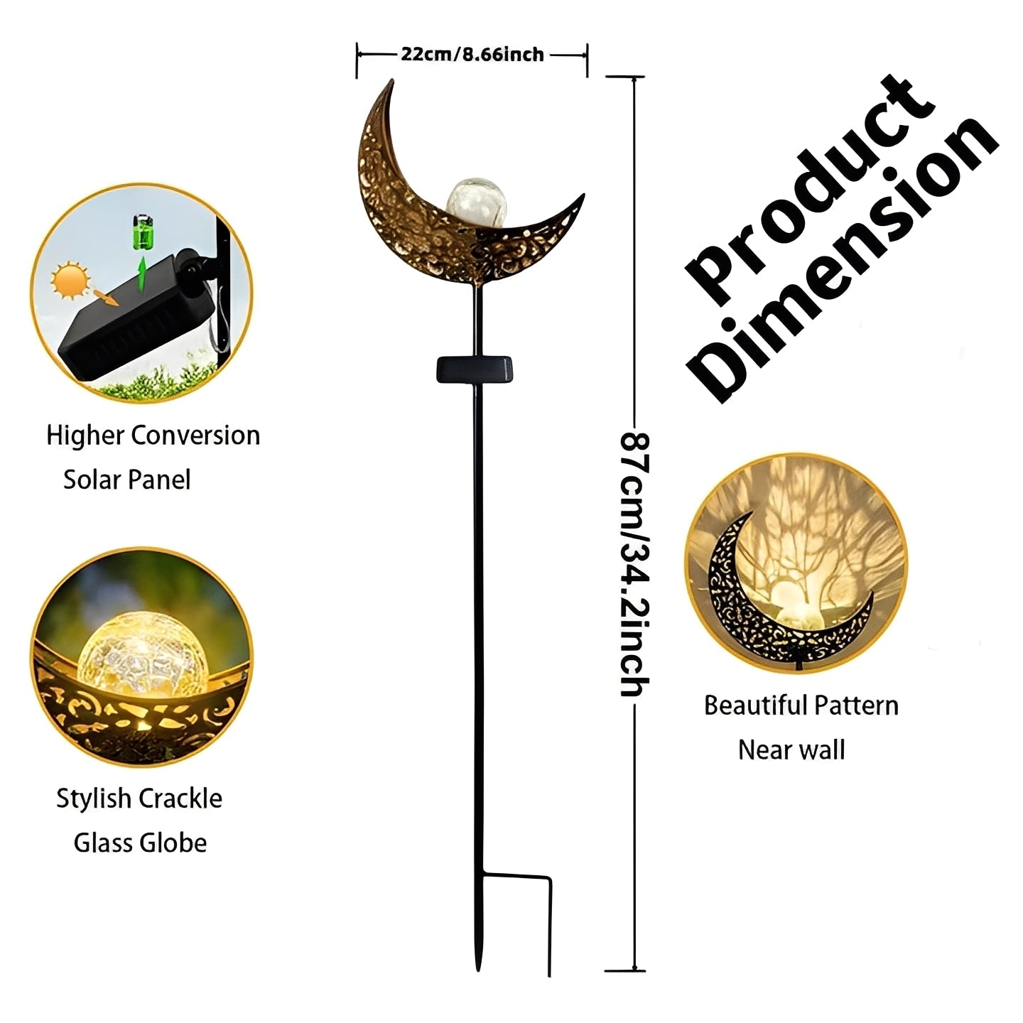 Solar Powered Garden Light with Fairy Moon Design and Automatic Dusk Sensor