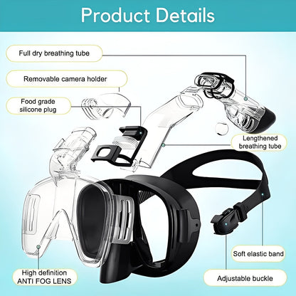 Panoramic Snorkeling Mask with Dry Top Tube and Fog Resistant Lens