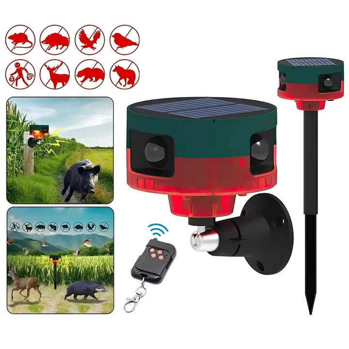 Motion Sensor Pest Deterrent with Solar Panel and LED Flash, 360 Degree Coverage