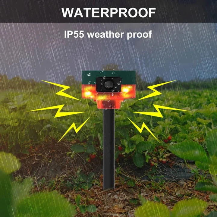 Motion Sensor Pest Deterrent with Solar Panel and LED Flash, 360 Degree Coverage