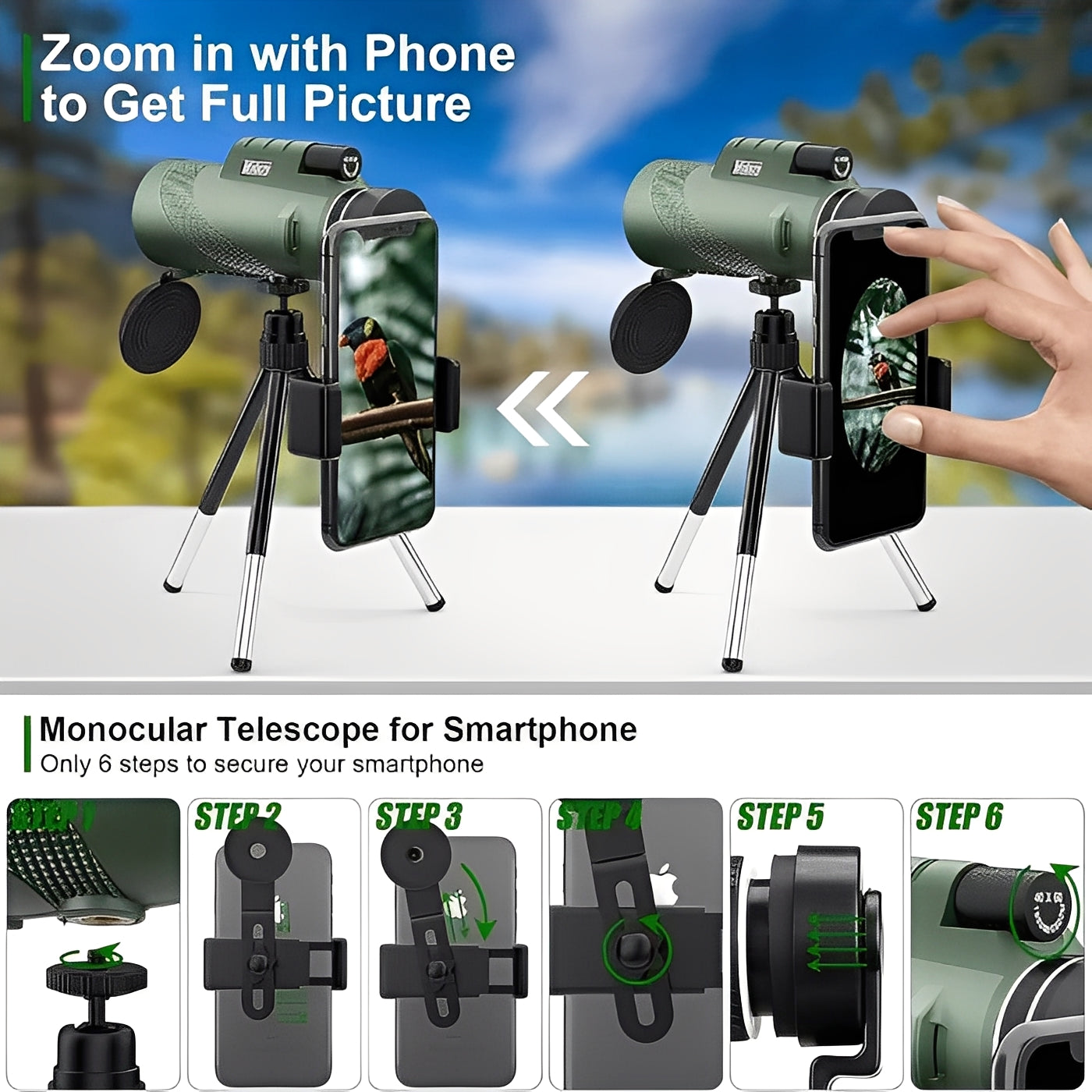 Handheld Monocular with 600X Zoom and Multi Layer Lens System for Wildlife Viewing