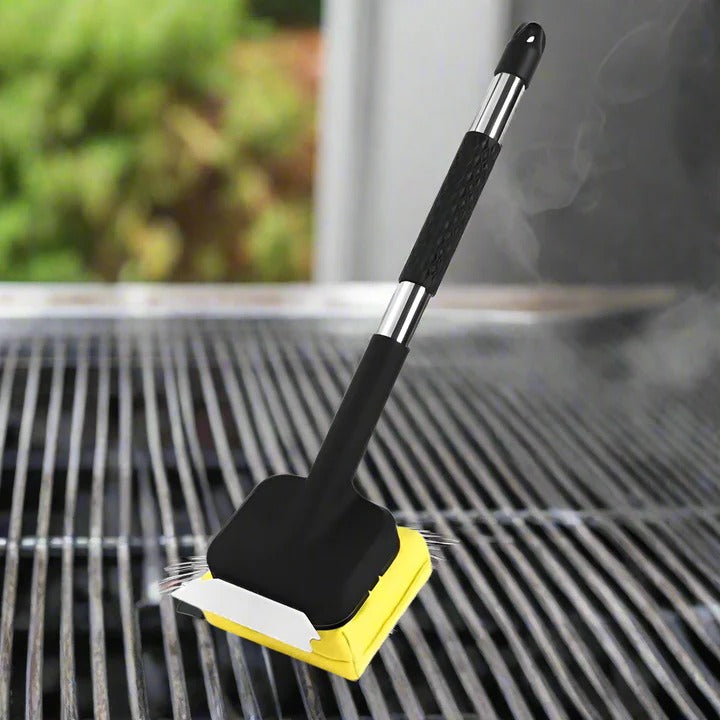 Steam Grill Brush with Stainless Steel Scraper and Replaceable Cloth Head