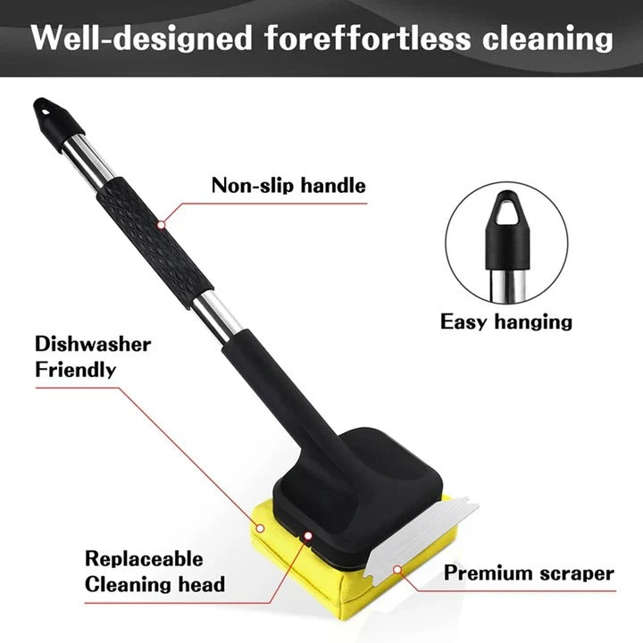 Steam Grill Brush with Stainless Steel Scraper and Replaceable Cloth Head