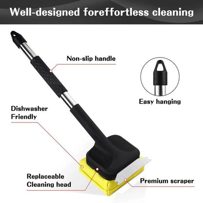 Steam Grill Brush with Stainless Steel Scraper and Replaceable Cloth Head