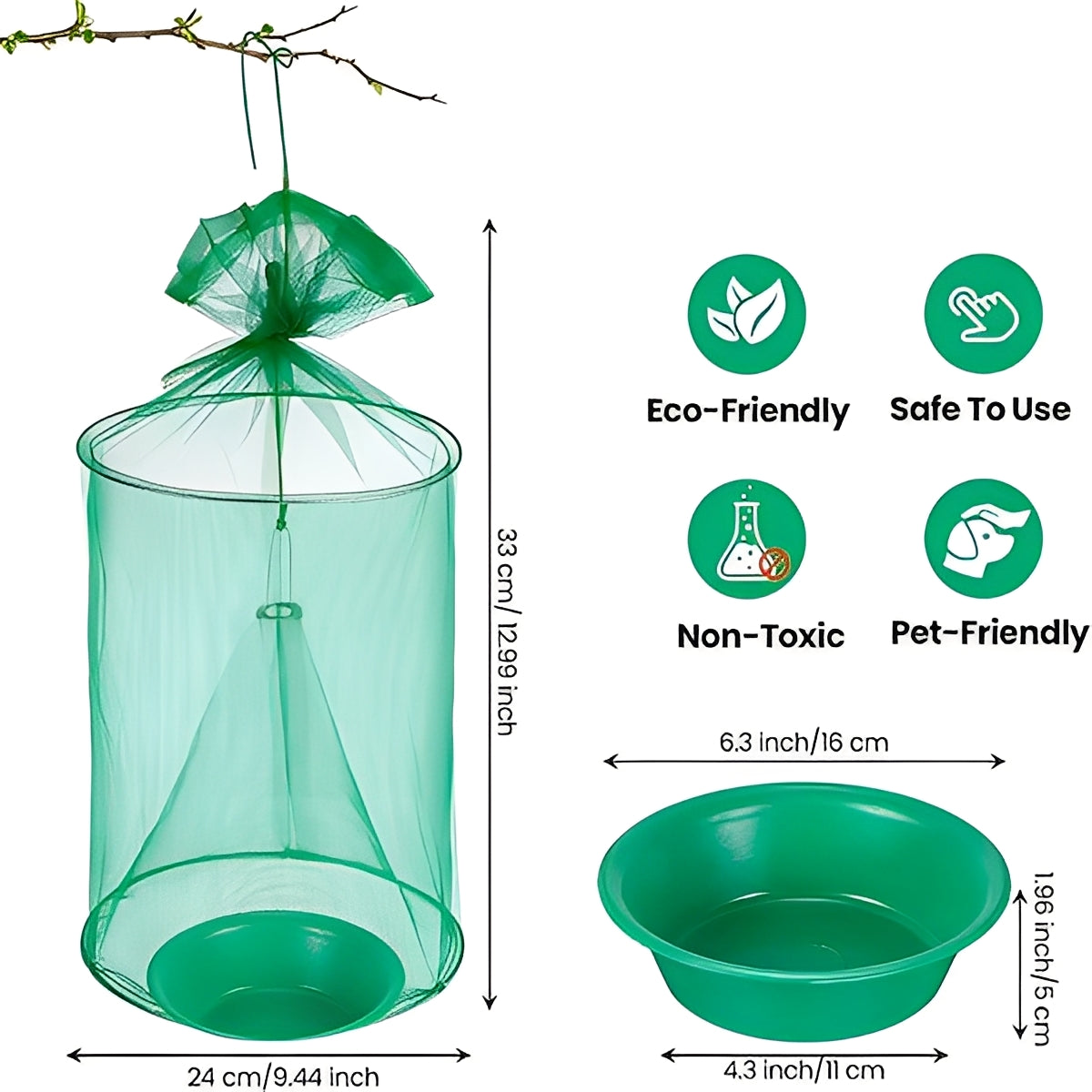 Hanging Fly Trap with Bait Attraction and Washable Container