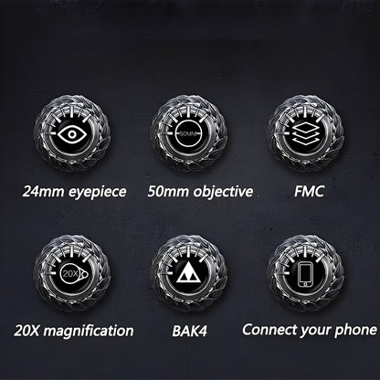 Long Range Binoculars 20x Magnification with BAK4 Prism and Smartphone Adapter