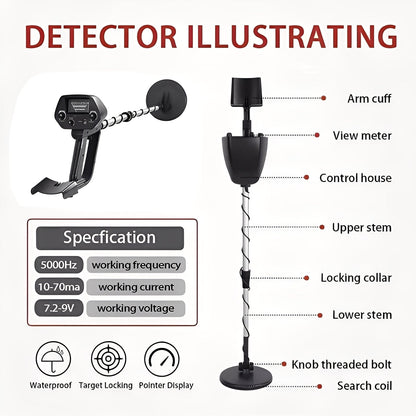 Ground Search Metal Detector with Pointer Meter and Adjustable Stem
