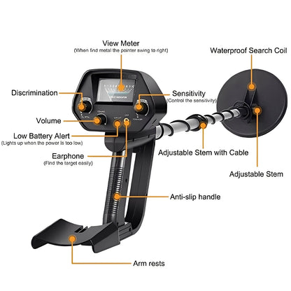 Ground Search Metal Detector with Pointer Meter and Adjustable Stem