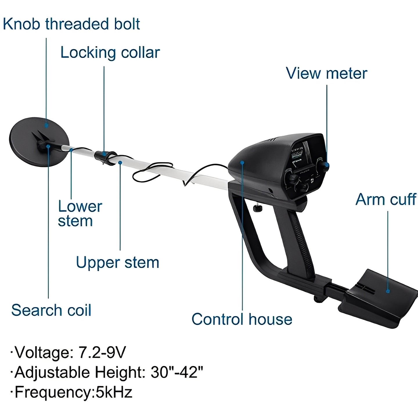 Ground Search Metal Detector with Pointer Meter and Adjustable Stem